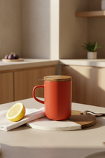 Lade das Bild in den Galerie-Viewer, Teetasse aus Steingut &amp; Edelstahlsieb Paprika
