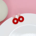 Load image into Gallery viewer, Ohrstecker Square Circle in Rosa &amp; Rot
