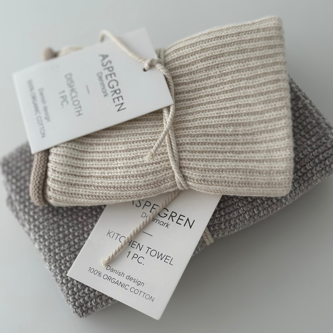 Küchentuch 100% Bio-Baumwolle Gestrickt Hellgrau 40 x 50 cm