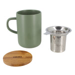 Lade das Bild in den Galerie-Viewer, Teetasse Steingut mandel mit Sieb &amp; Holzdeckel
