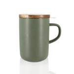 Lade das Bild in den Galerie-Viewer, Teetasse Steingut mandel mit Sieb &amp; Holzdeckel
