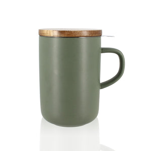 Teetasse Steingut mandel mit Sieb & Holzdeckel