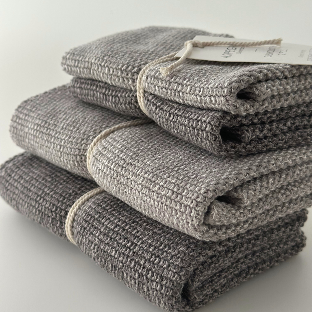 Küchentuch 100% Bio-Baumwolle Gestrickt Hellgrau 40 x 50 cm