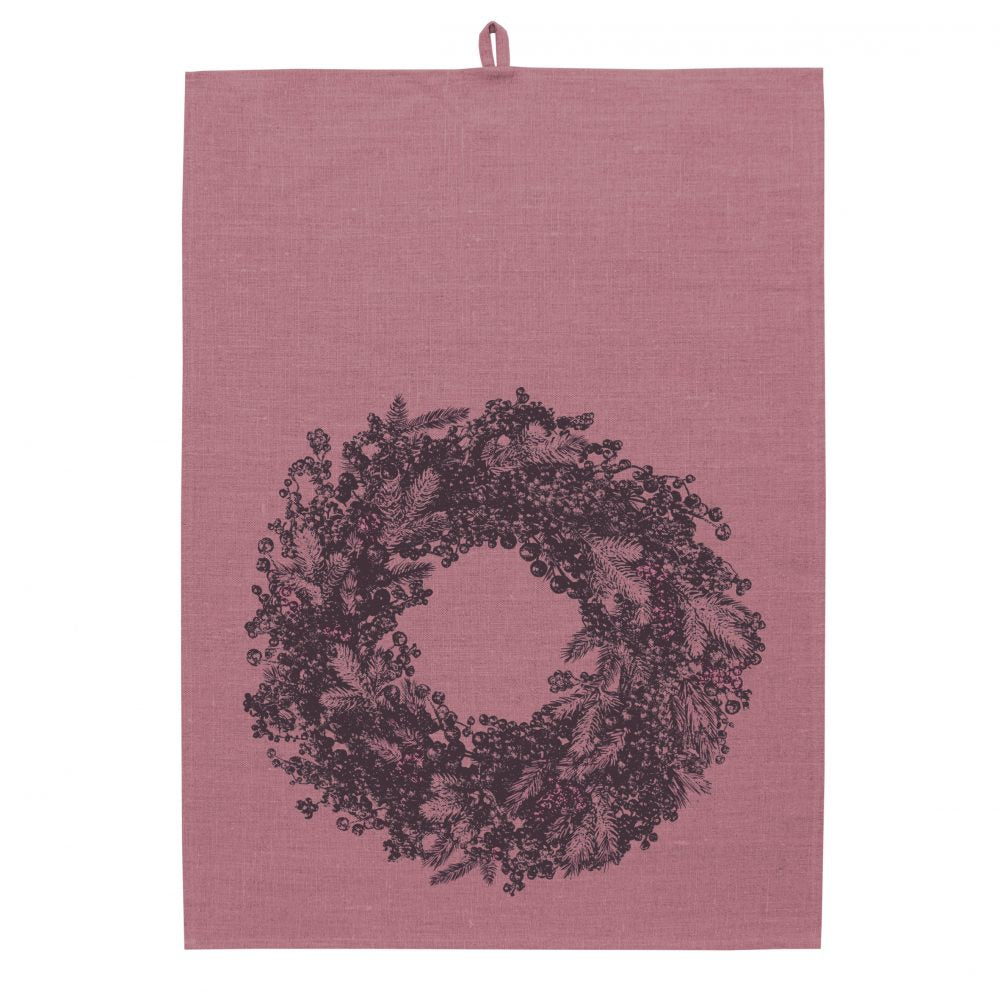 Geschirrtuch Leinen Erika mit Siebdruck Kranz