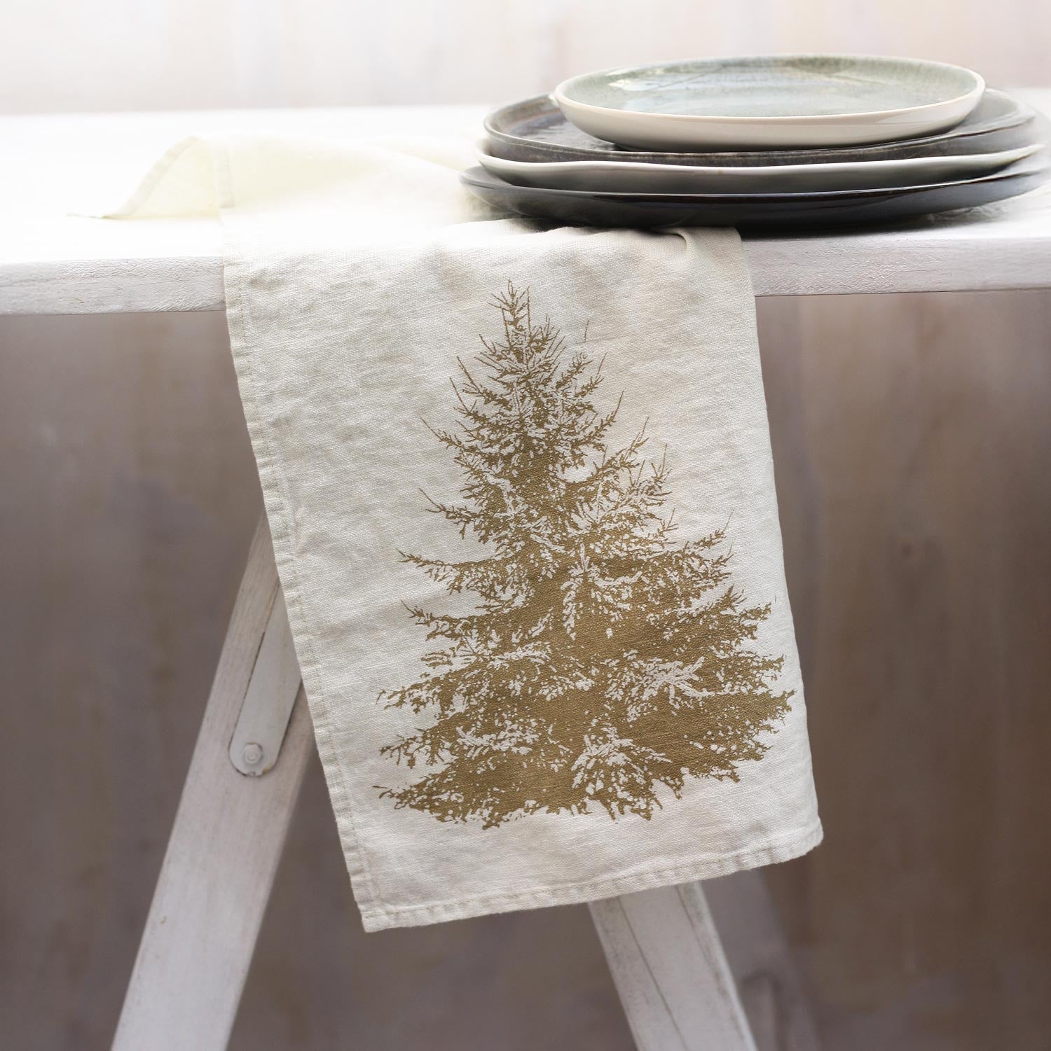 Geschirrtuch Leinen Pine mit Siebdruck Tanne