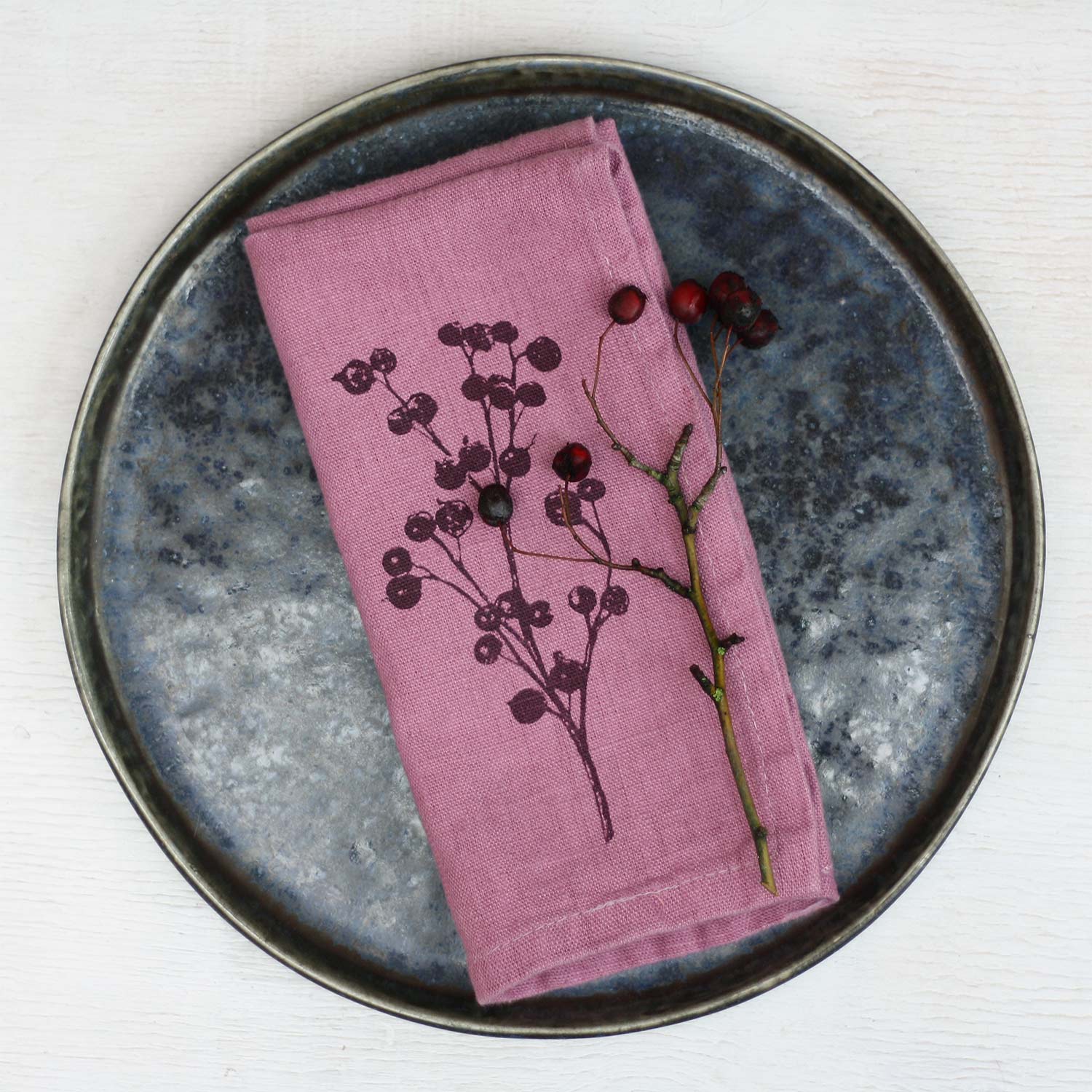 Servietten Leinen Erika mit Siebdruck Beerenzweig