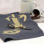 Lade das Bild in den Galerie-Viewer, Geschirrtuch Leinen Anthrazit mit Siebdruck Kaffee messing
