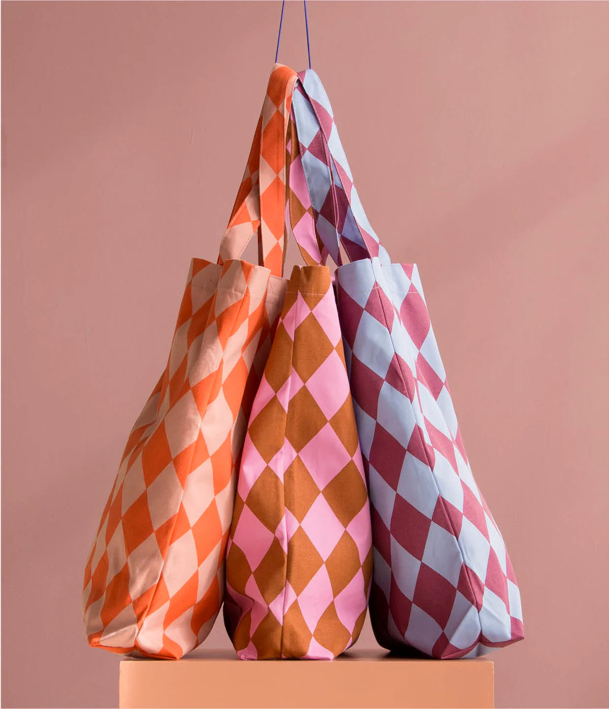 Baumwolltasche Karo Litschi & Blutorange
