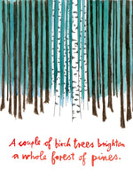 Load image into Gallery viewer, Postkarte Schon wenige Birken erhellen den ganzen Wald
