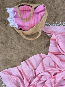 Hamamtuch XL Sorbet Pink & Mandarin 220 x 160 cm