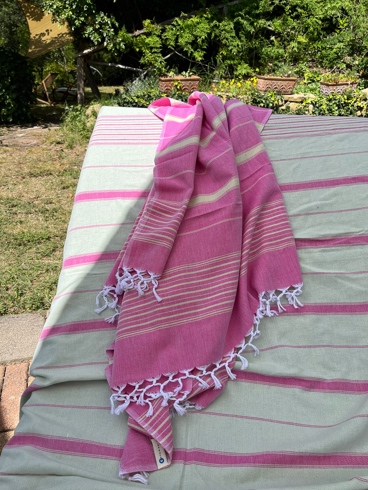 SALE Hamamtuch XL fuchsia & lindgrün 220 x 160 cm