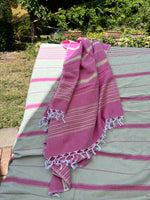 Load image into Gallery viewer, SALE Hamamtuch XL fuchsia &amp; lindgrün 220 x 160 cm
