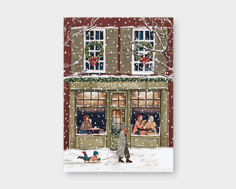 Postkarte Coffee & Wool Shop im Winter