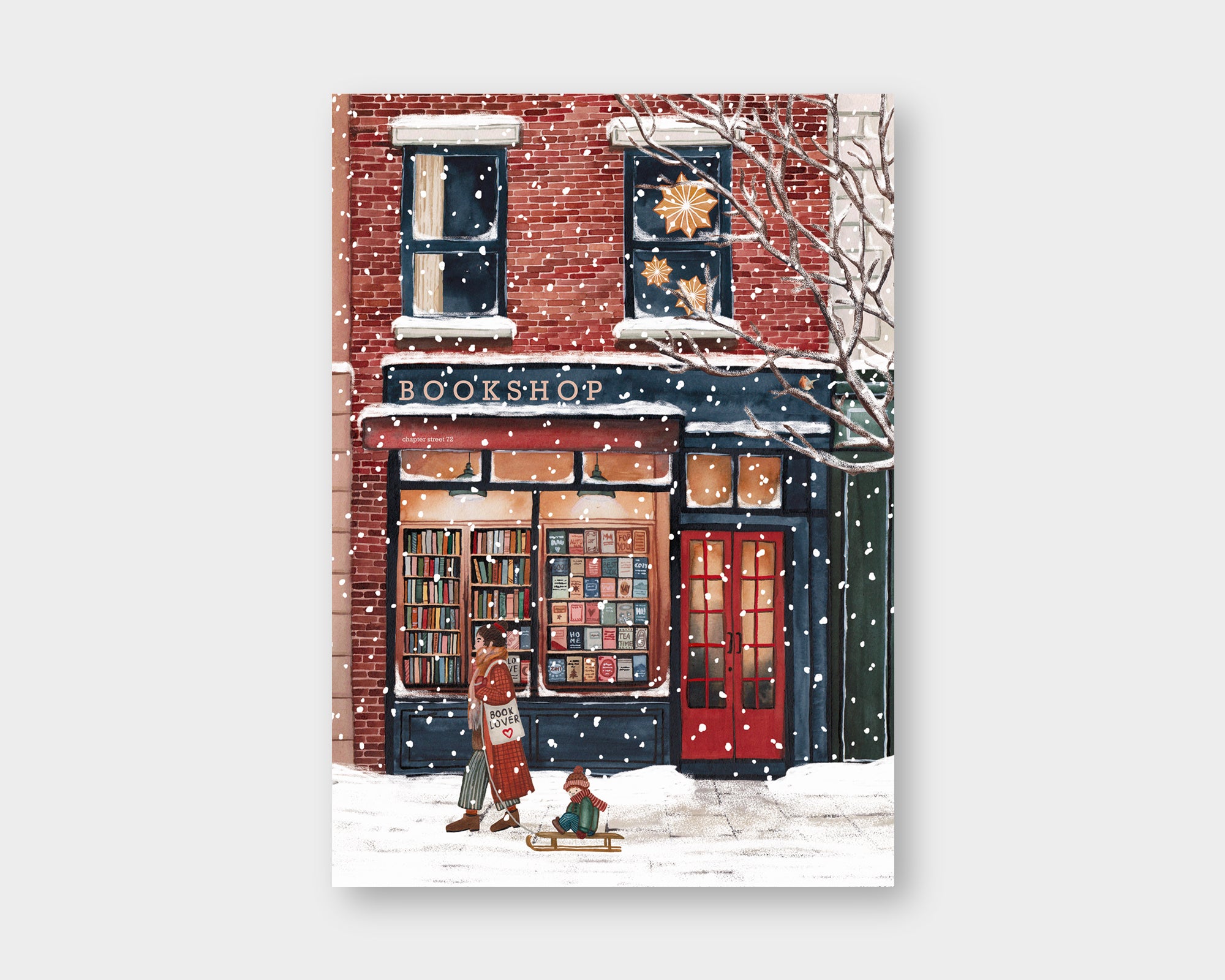 Postkarte Buchladen im Winter