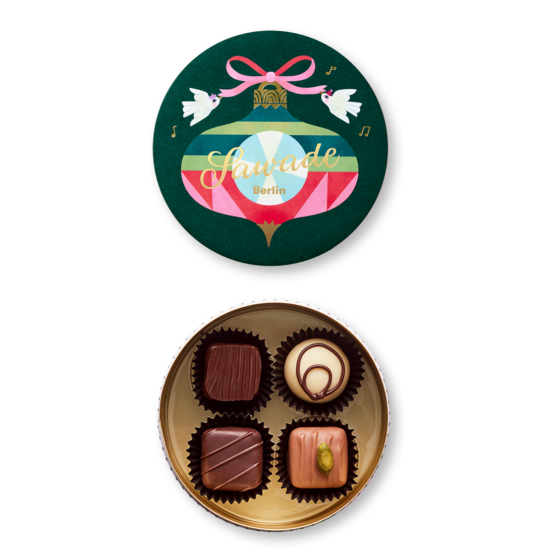 Pralinenschachtel Schmuckstück - gemischte alkoholfreie Pralinen und Trüffel