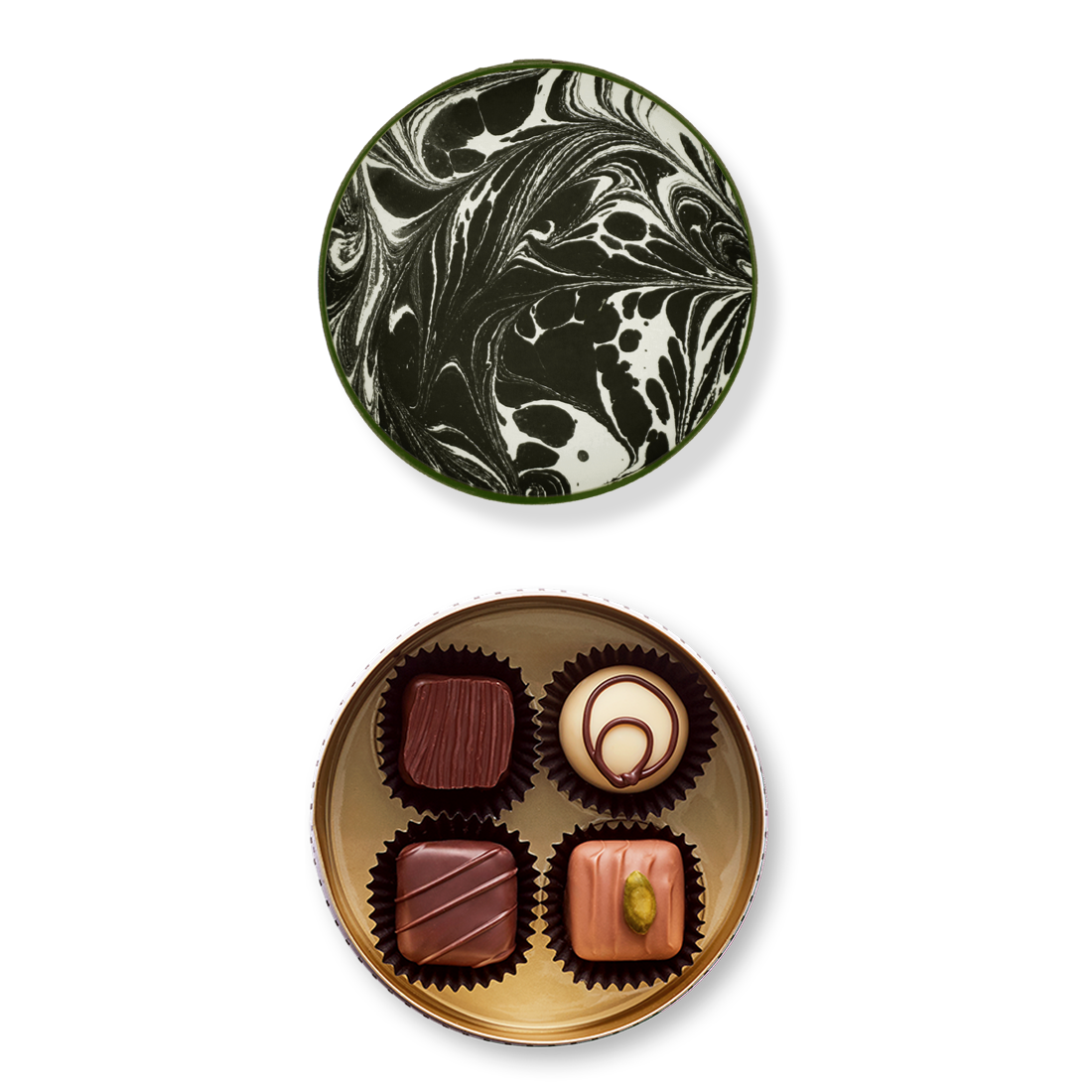 Pralinenschachtel Schmuckstück - gemischte alkoholfreie Pralinen und Trüffel