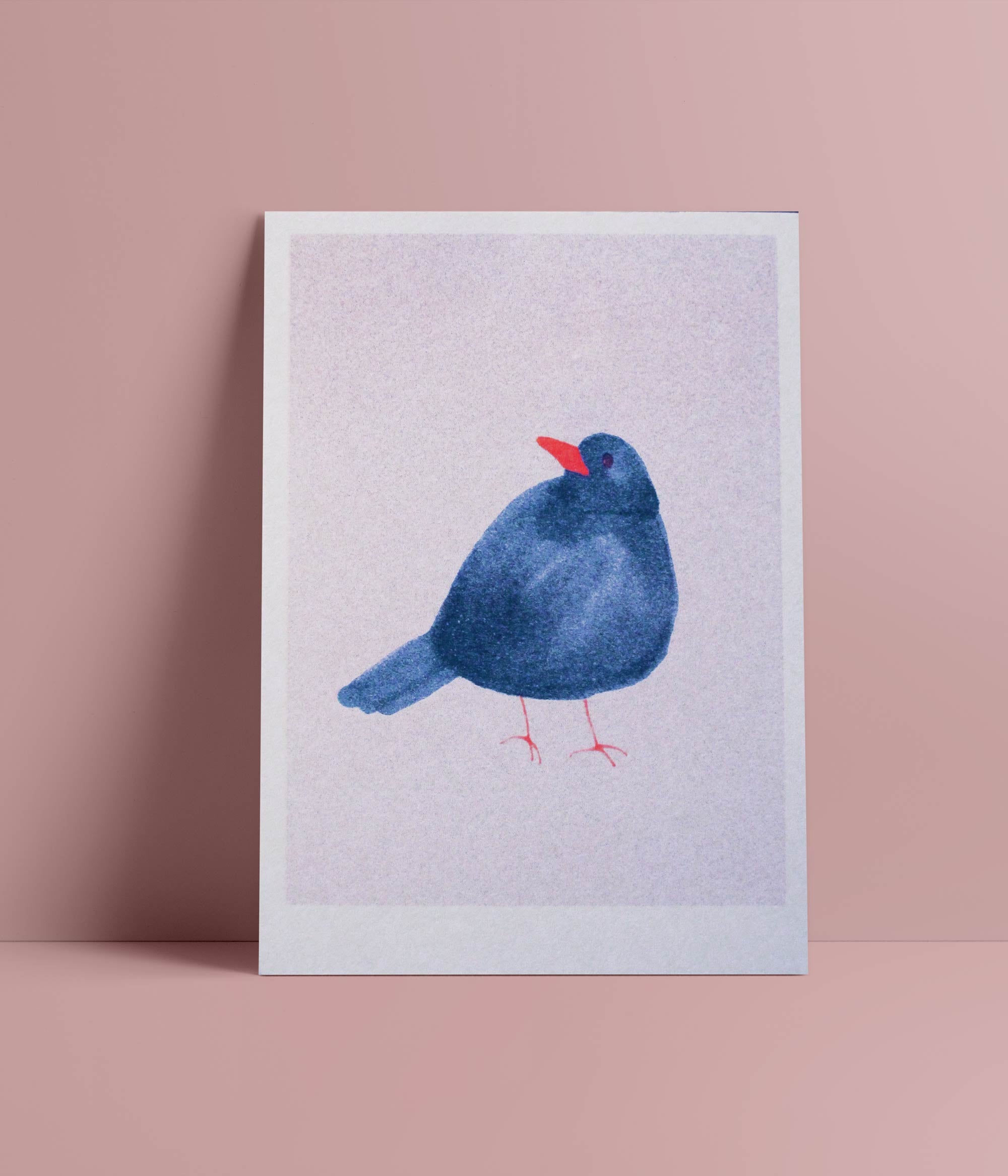 Postkarte Amsel Risographie