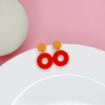 Load image into Gallery viewer, Double Circle Ohrstecker in Peach &amp; Orange
