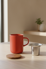 Lade das Bild in den Galerie-Viewer, Teetasse aus Steingut &amp; Edelstahlsieb Paprika
