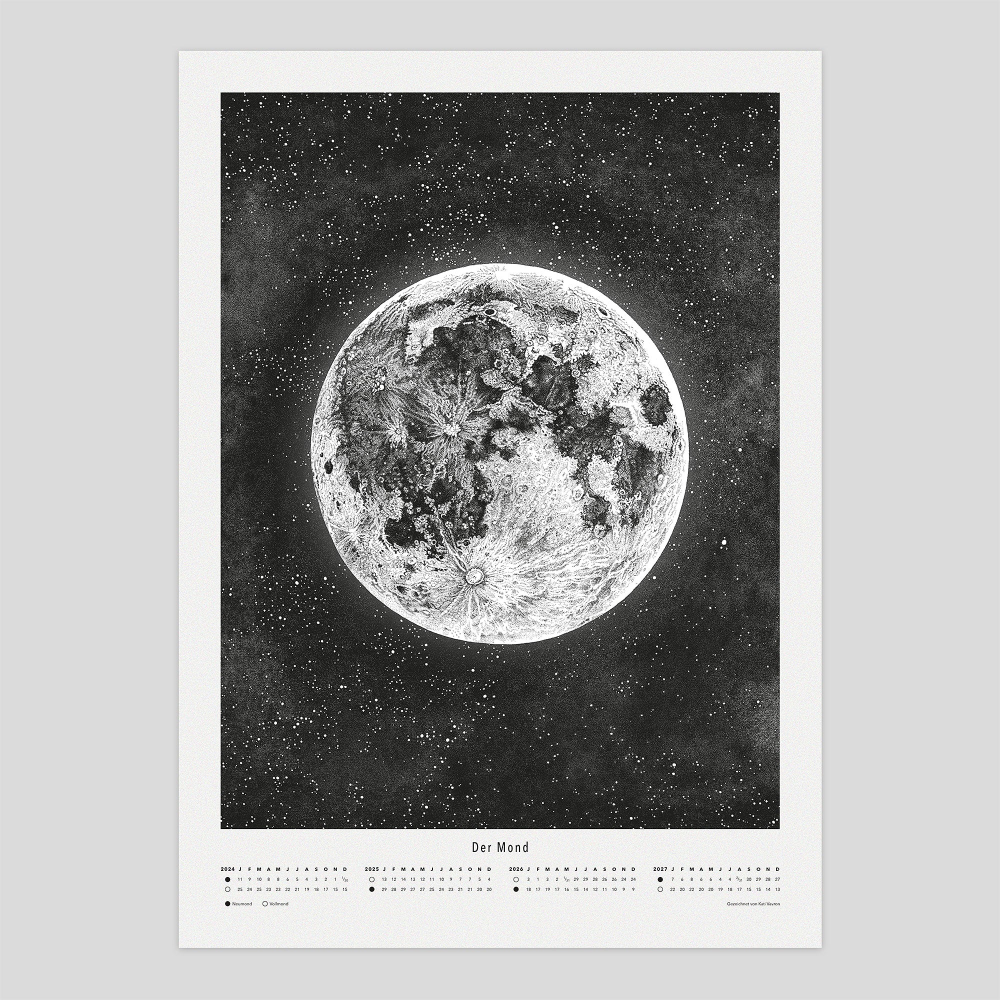 Mondkalender Poster S/W 50 x 70 cm