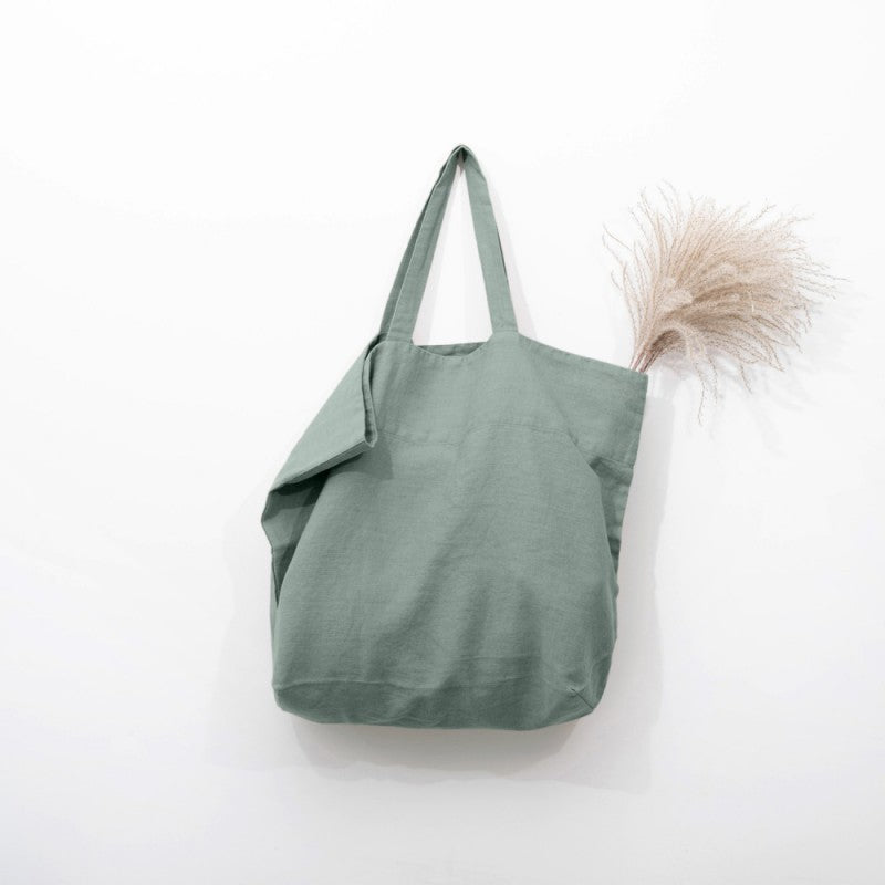 Große Leinentasche green milieu
