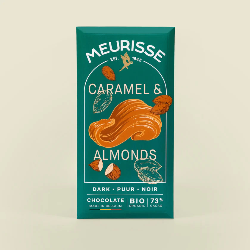 Dunkle Schokolade (73%) mit karamellisierten Mandeln - bio & vegan
